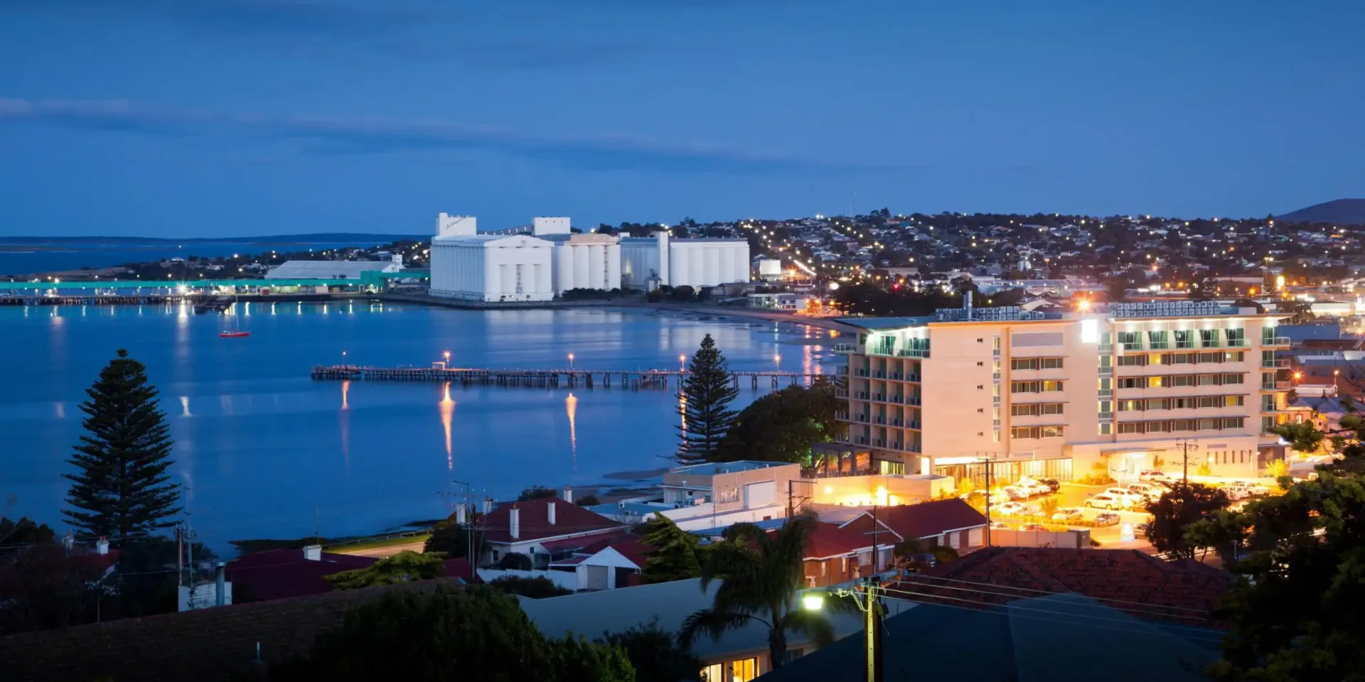 Port Lincoln waterfront at dusk, home of The Eyre Boardroom